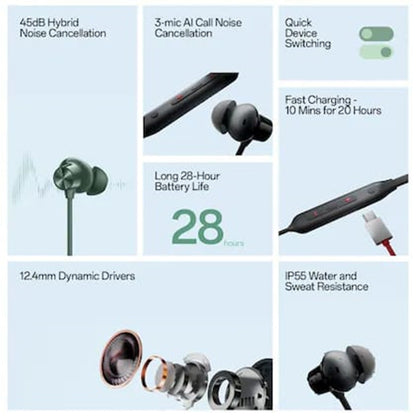 1+ Bullets Z2 ANC Wireless Neckband Earphones with Mic