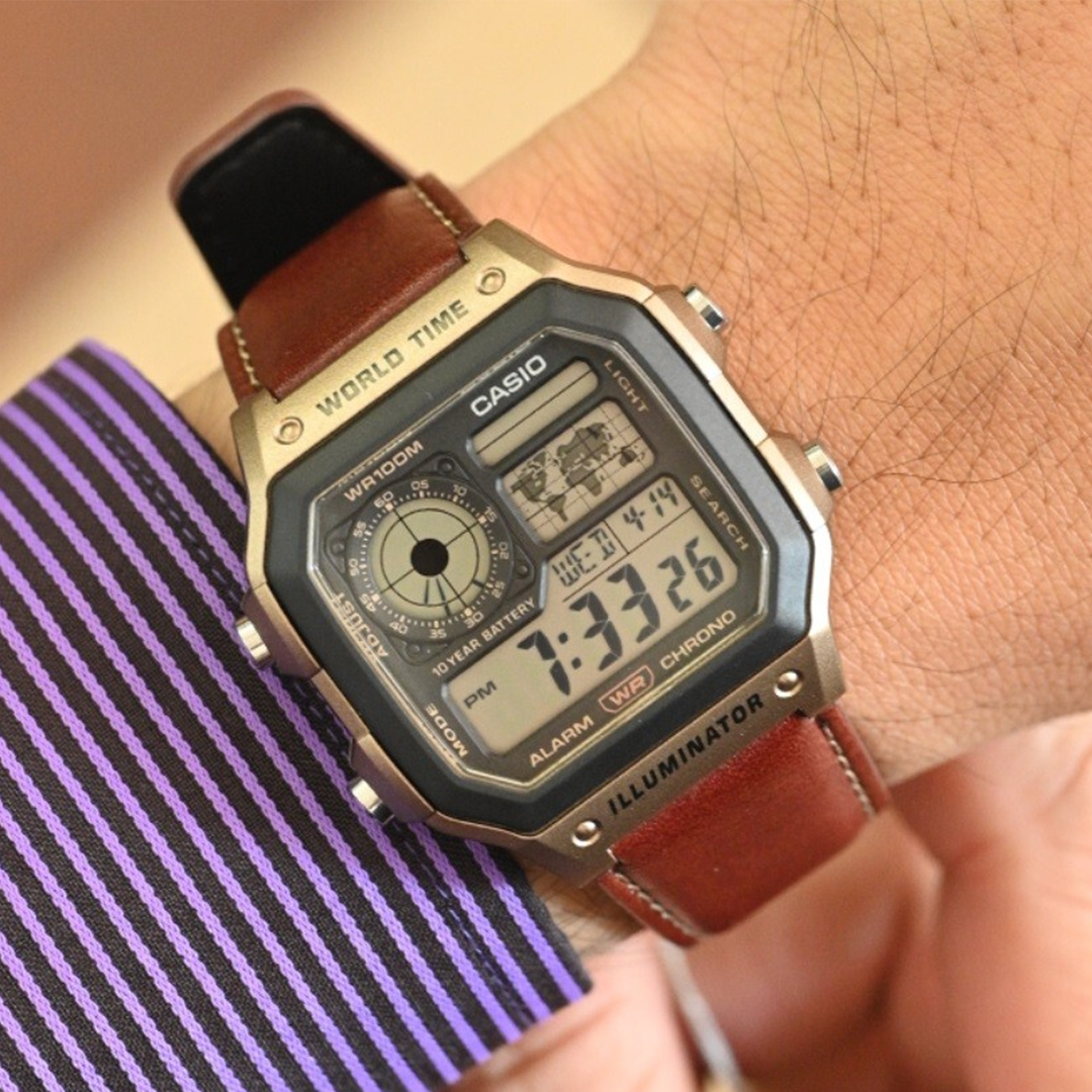 Casio AE-1200 Leather Regular – Multifunctional Digital Travel Watch