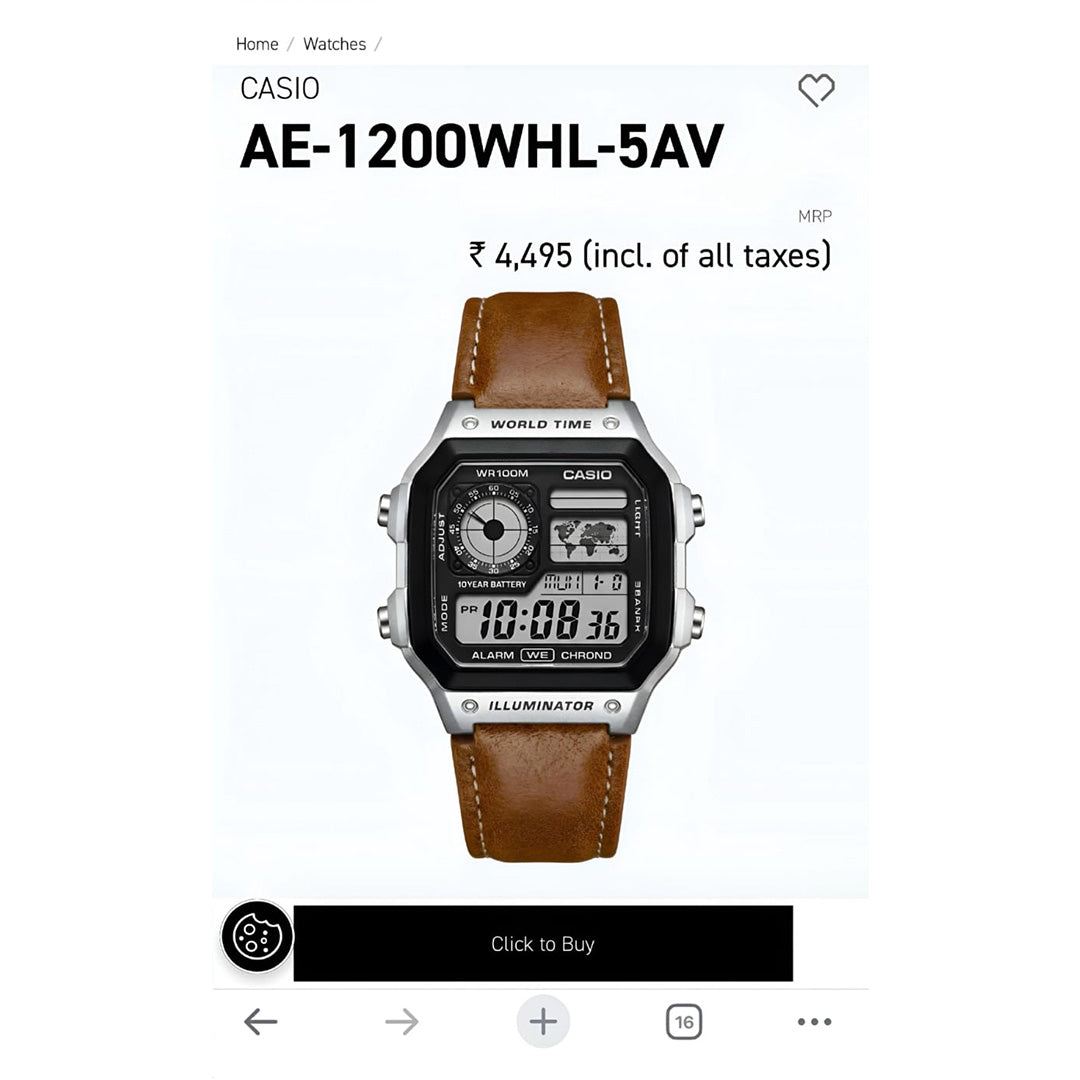 Casio AE-1200 Leather Regular – Multifunctional Digital Travel Watch